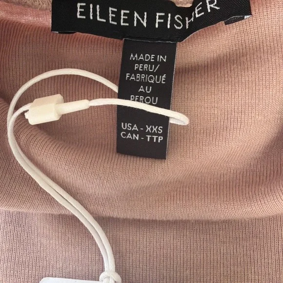 EILEEN FISHER Ribbed Pima Cotton Blend Turtleneck Long Sleeve Top XXS Dusty Rose